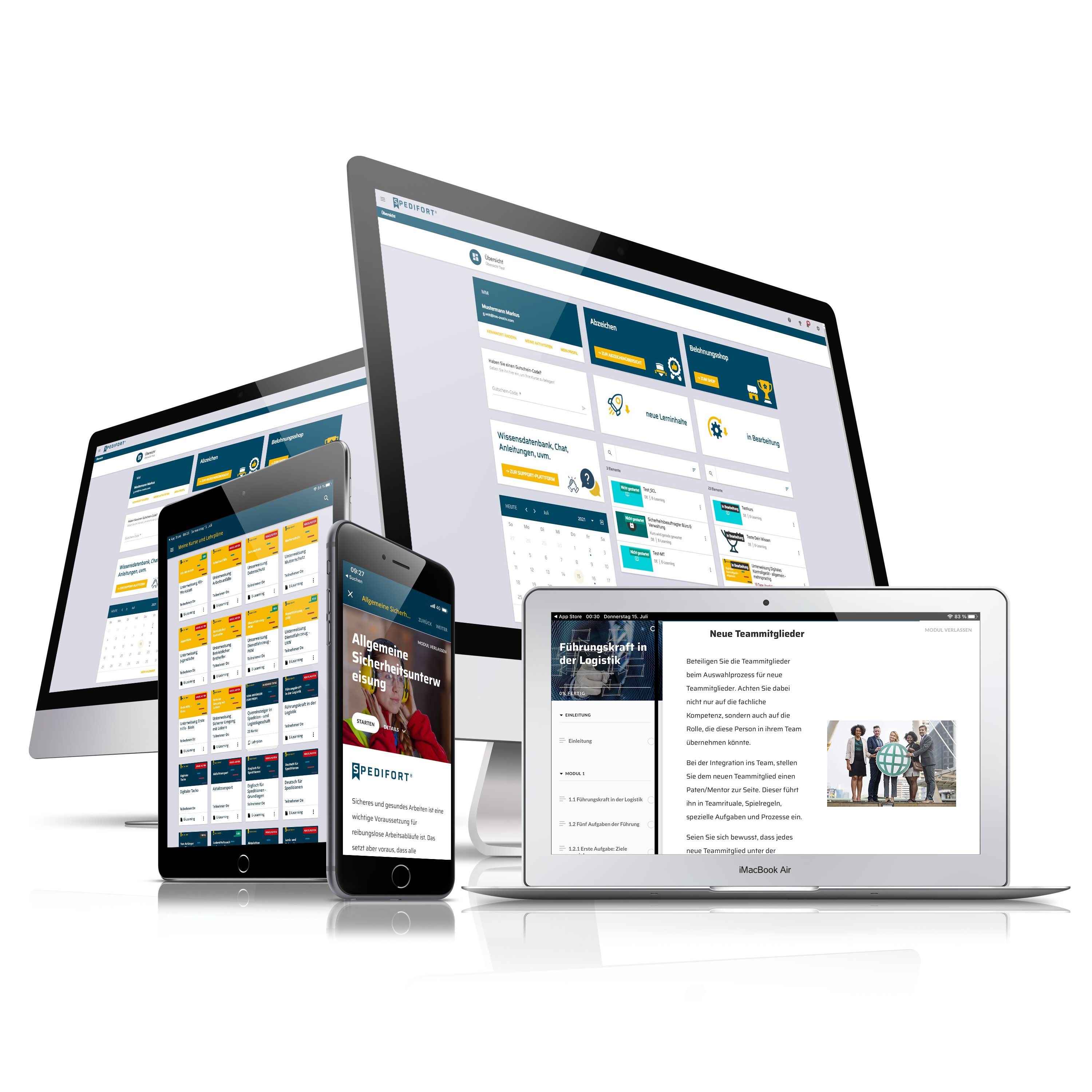 Verschiedene Endgeräte mit SPEDIFORT auf dem Bildschirm